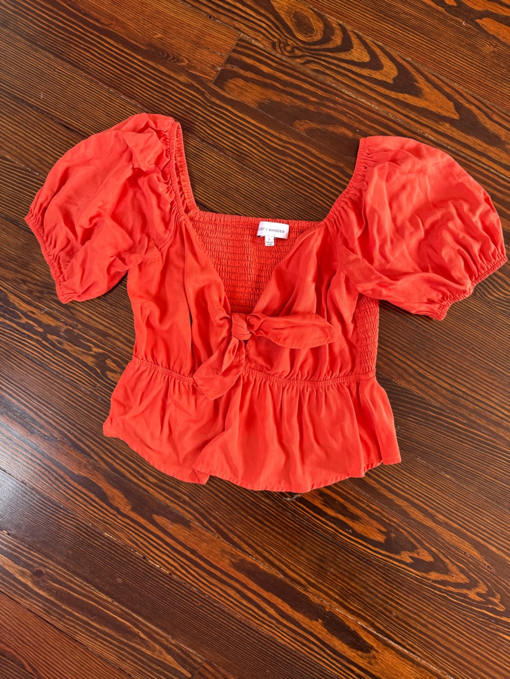 Lost + Wander Tie-Front Crop Top Coral